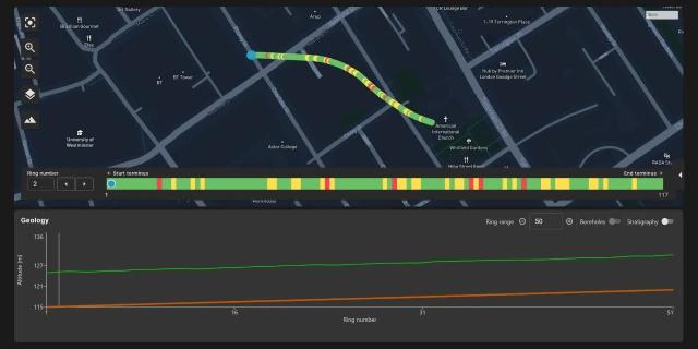 A tunnel alignment with geological data in Loupe360