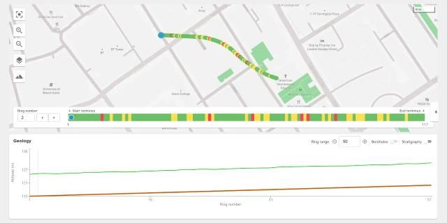 A tunnel alignment with geological data in Loupe360